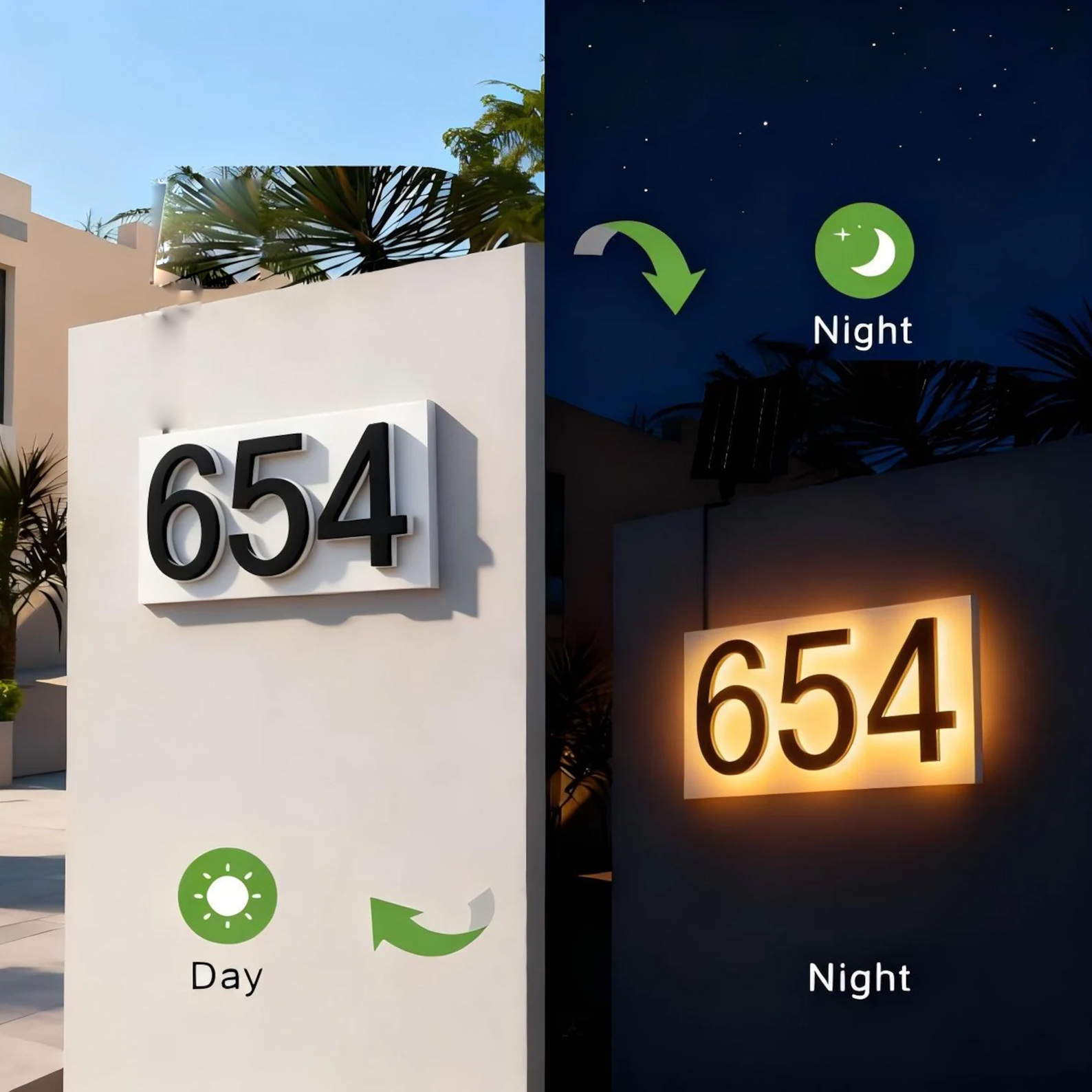 Address Home Office - ป้ายเลขที่บ้านโลหะสมัยใหม่, ป้ายที่อยู่แบบมีไฟส่องหลังสำหรับบ้าน, โรงแรม/สำนักงาน, ป้ายไฟกลางแจ้งกันน้ำ, ป้ายสวีทโฮม