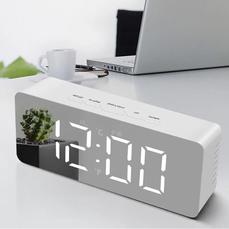 Home Office Alternative - นาฬิกาปลุกดิจิตอล LED นาฬิกาตั้งโต๊ะอิเล็กทรอนิกส์พร้อมอุณหภูมิสำหรับห้องนอนโฮมออฟฟิศวัยรุ่นเด็ก