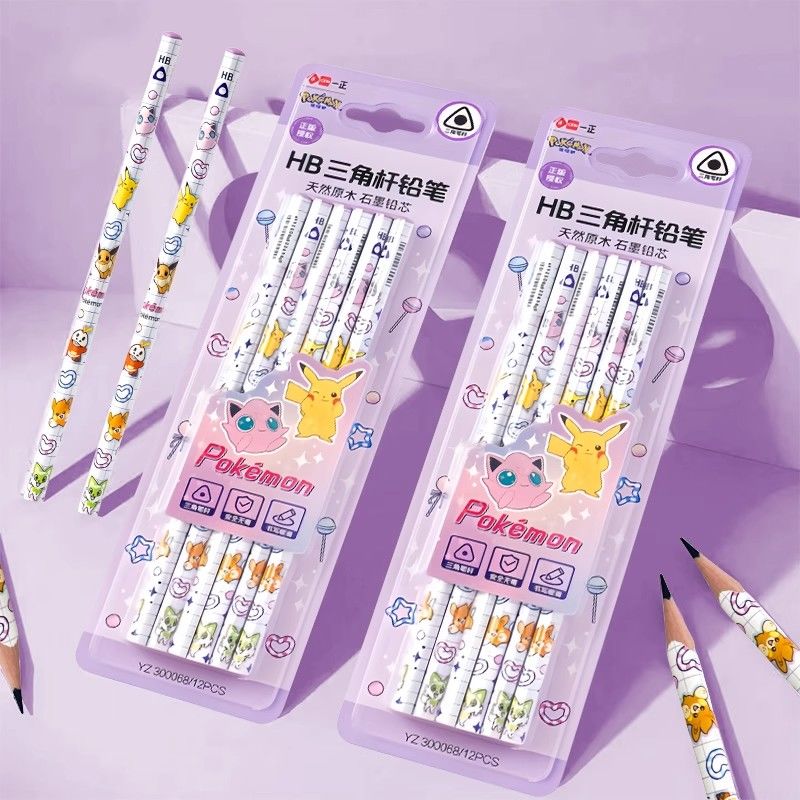 Home Office Student - ดินสอไม้สามเหลี่ยม Pokémon 2B น้ำหนักเบา อุปกรณ์เขียนสำหรับการเขียนประจำวัน เครื่องเขียนสำหรับจัดเก็บบนโต๊ะทำงาน