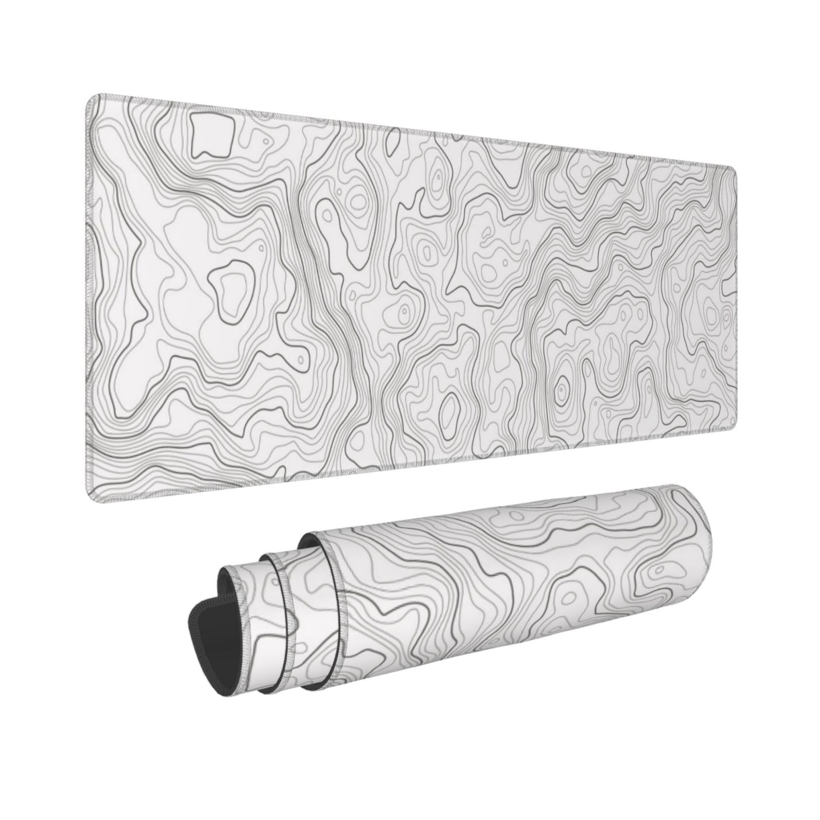 Mousepad Xl Extended - บทคัดย่อสีขาวภูมิประเทศ Contour แผนที่ภูมิศาสตร์ภูมิศาสตร์ภูมิศาสตร์ Terrain Path Gaming