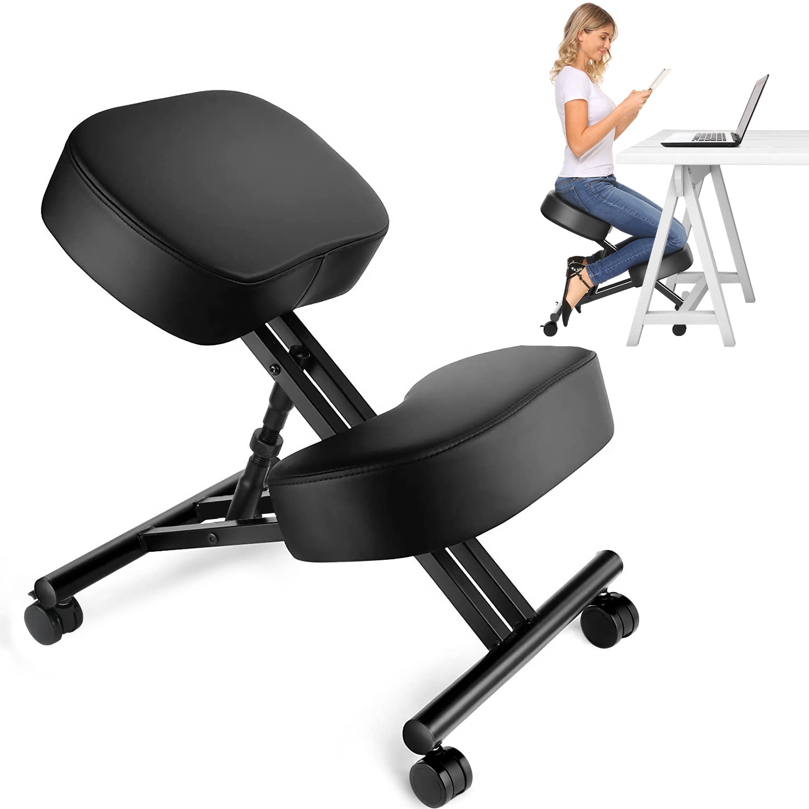 Home Office Ergonomics - เก้าอี้นั่งคุกเข่าตามหลักสรีรศาสตร์สำหรับสำนักงาน เก้าอี้ปรับระดับได้สำหรับบ้านและสำนักงาน - ปรับปรุงท่าทางของคุณด้วยที่นั่งแบบเอียง