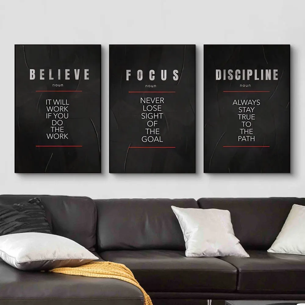 Home Office Room Inspiration - โปสเตอร์คำอธิบายเรื่องความมุ่งมั่นและวินัย ภาพพิมพ์บนผ้าใบสร้างแรงบันดาลใจ ตกแต่งผนังบ้าน สำนักงาน ห้องพัก