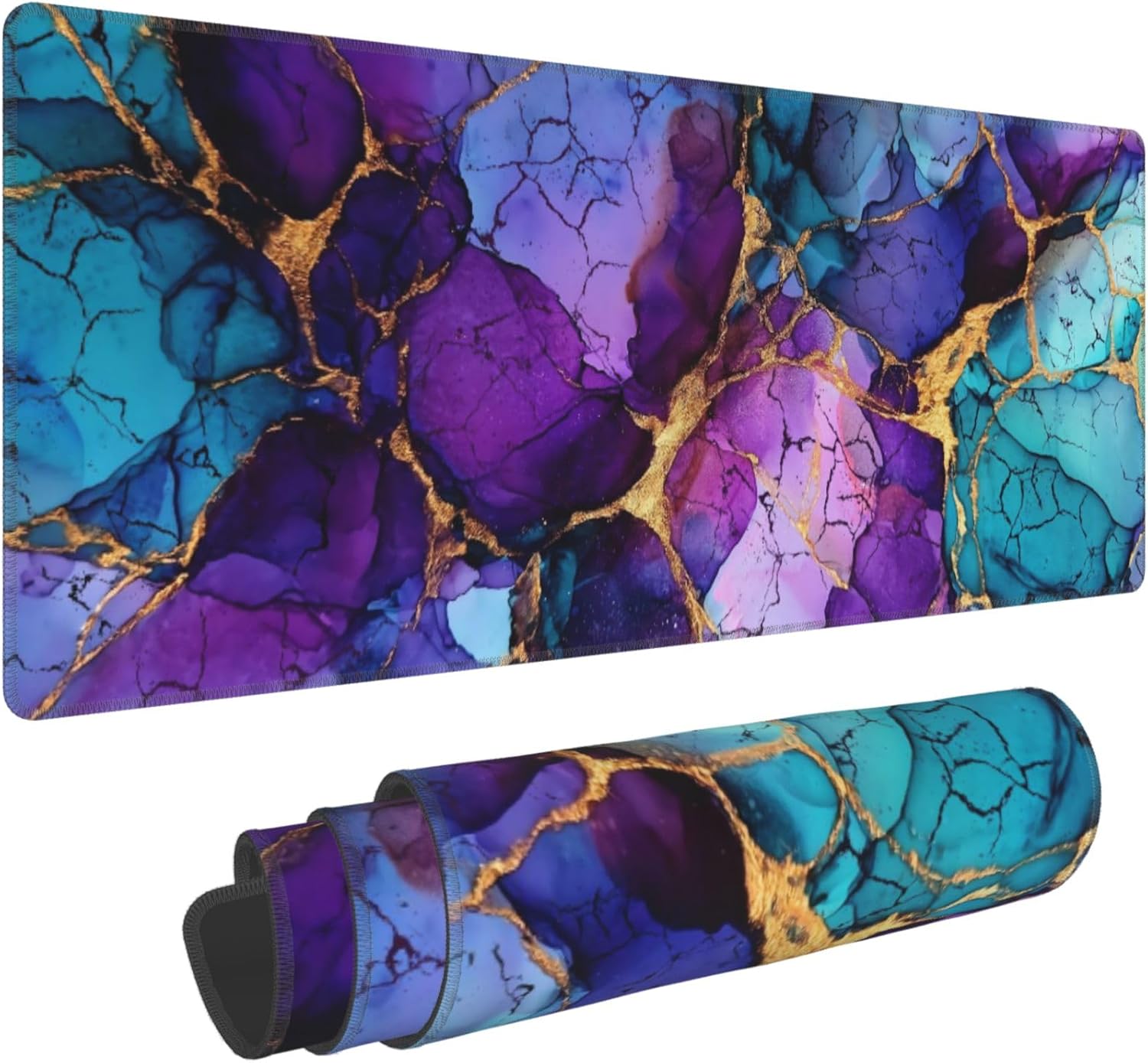 Mousepad Xl Extended - แผ่นรองเมาส์สำหรับเล่นเกมขนาดใหญ่พิเศษลายหินอ่อน – แผ่นรองโต๊ะขนาด XL พร้อมขอบเย็บสำหรับเกมเมอร์และโฮมออฟฟิศ