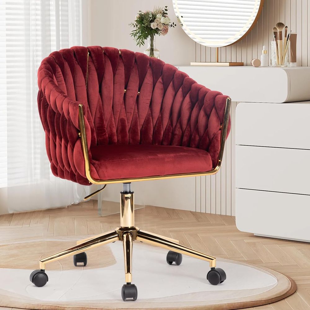 Home Office Or - เก้าอี้สำนักงานกำมะหยี่, เก้าอี้โต๊ะเครื่องแป้งมีล้อ, 360 ° เก้าอี้สำนักงานแบบหมุนได้หุ้มกำมะหยี่, เก้าอี้เสริมสำหรับแต่งหน้าหรือเก้าอี้โต๊ะเครื่องแป้ง