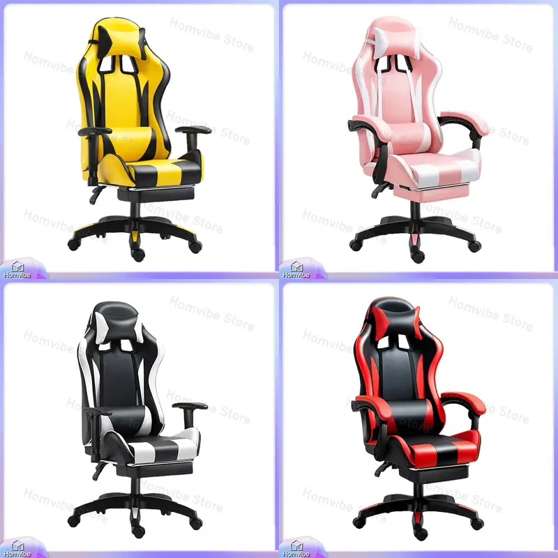 Home Office Ergonomics - เก้าอี้เกมมิ่งตามหลักสรีรศาสตร์ พร้อมพนักพิงหลังและพนักพิงศีรษะ ปรับความสูงได้ สไตล์รถแข่ง สำหรับใช้ในบ้าน สำนักงาน