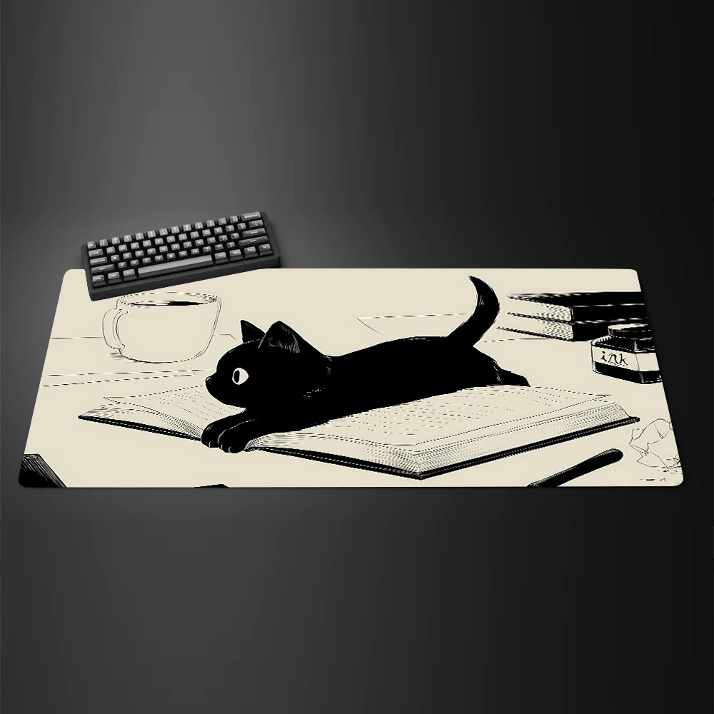 Mousepad Xl Extended - หมึกสีดําแมวอะนิเมะ Mouspad XL ขยายแป้นพิมพ์คอมพิวเตอร์ Pad ขนาดใหญ่น่ารัก