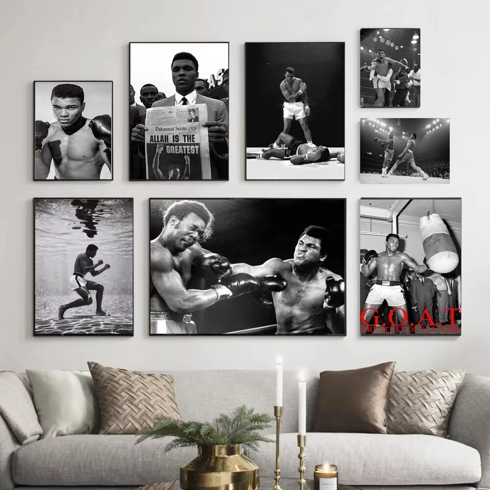 Home Office Room Inspiration - ภาพพิมพ์บนผ้าแคนวาสของมูฮัมหมัด อาลี ตำนานนักมวยผู้สร้างแรงบันดาลใจ ตกแต่งผนังแบบ HD สำหรับห้องนั่งเล่น