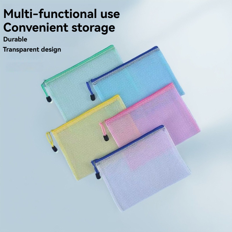 Home Office Student - 5PCS เครื่องเขียนโฟลเดอร์เก็บแฟ้มตาข่ายซิปกระเป๋า A4/A5/A6 เอกสารกระเป๋าซิปแฟ้มโฟลเดอร์โรงเรียนอุปกรณ์สํานักงาน