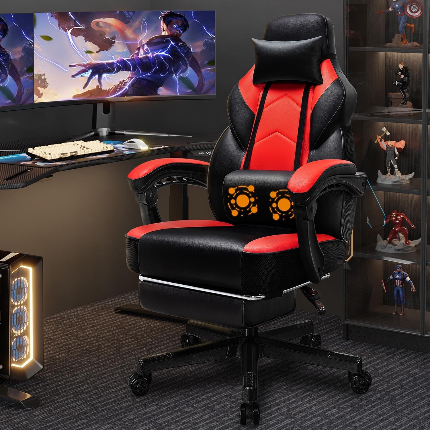 Home Office Ergonomics - เก้าอี้เกมมิ่งพร้อมที่วางเท้า ระบบนวดหลัง รองรับสรีระ ออกแบบตามหลักสรีรศาสตร์ สำหรับใช้ในบ้าน สำนักงาน