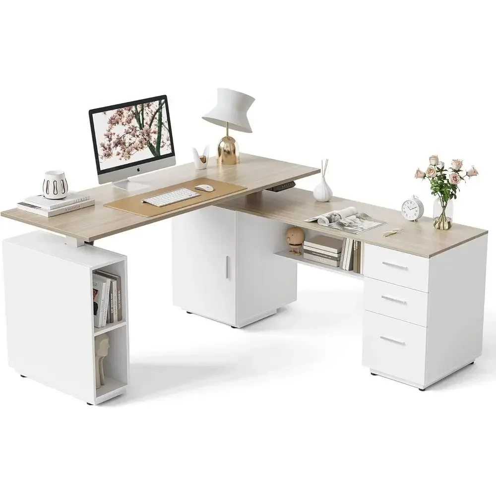 Home Office L Shaped Desk - โต๊ะทำงานทรงตัวแอลแบบยืน รุ่น 63 Executive ปรับระดับความสูงได้ พร้อมที่เก็บของ