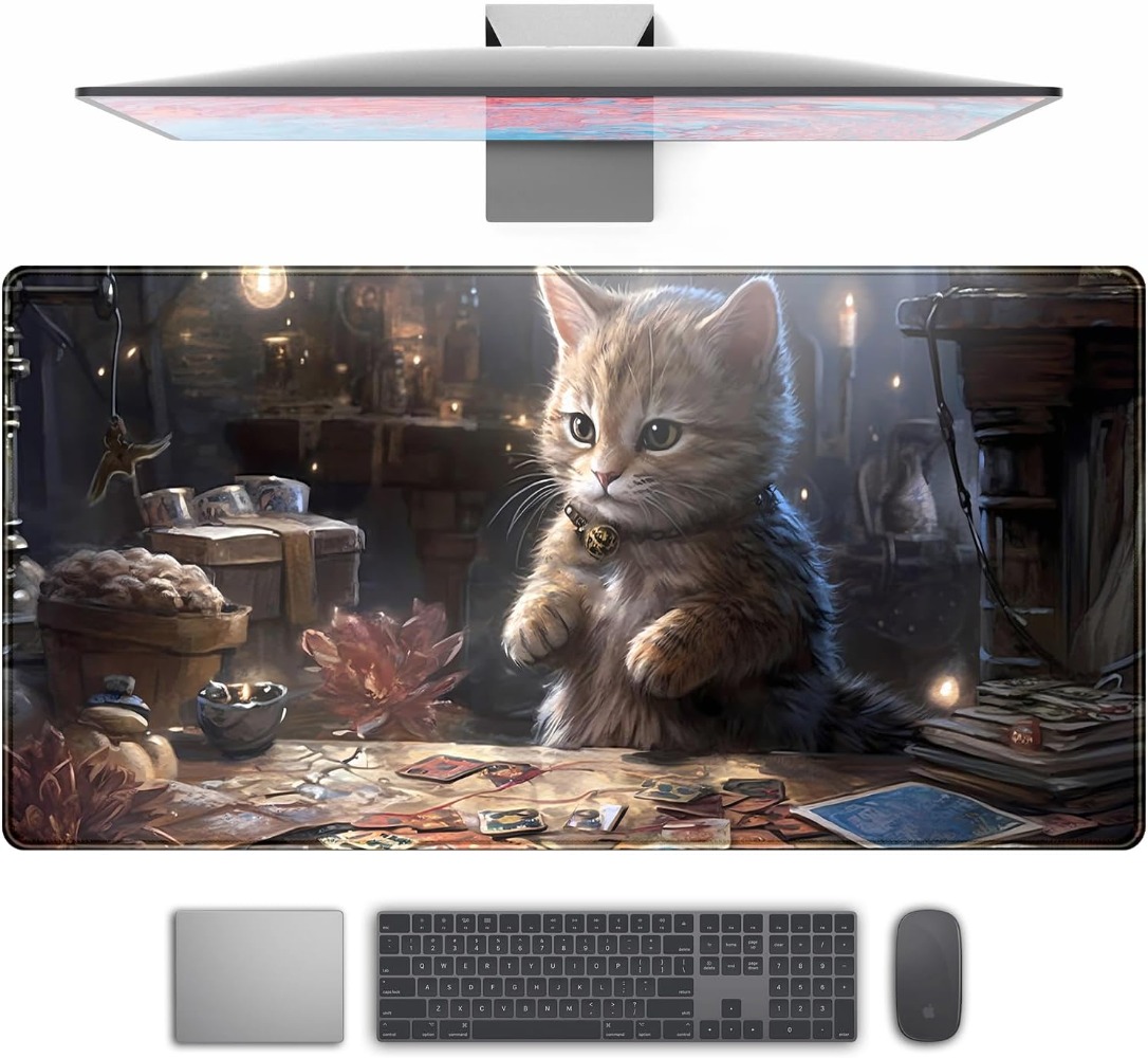 Mousepad Xl Extended - แผ่นรองเมาส์เกมมิ่งขนาดใหญ่พิเศษ Lotus Cat รุ่น Black Magic