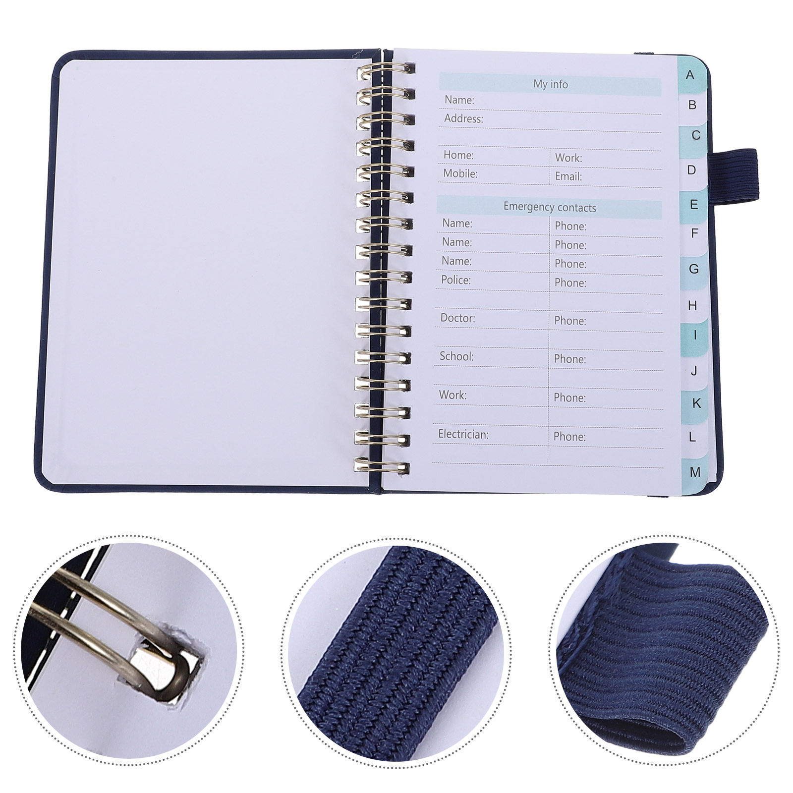 Address Home Office - สมุดบันทึกที่อยู่แบบปกแข็งแบบสันเกลียว A6 สีน้ำเงินเข้ม แท็บตัวอักษร ปกทนต่อการฉีกขาด ความจุขนาดใหญ่