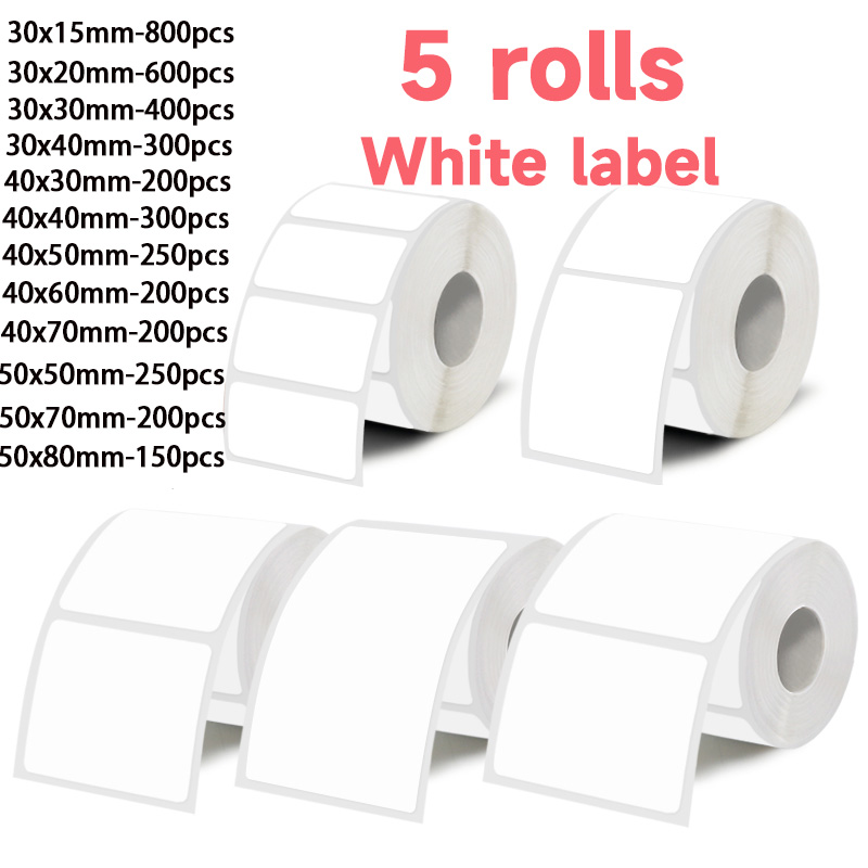 Label Maker Machine - สติกเกอร์ฉลากขาว 5 ม้วน กว้าง 30 มม./40