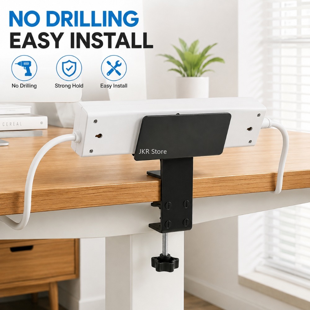 Power Strip Desk - ถาดจัดระเบียบสายไฟใต้โต๊ะ ที่ยึดปลั๊กไฟแบบไม่ต้องเจาะ ชั้นวางจัดการสายไฟสำหรับจัดเก็บในบ้านและสำนักงาน