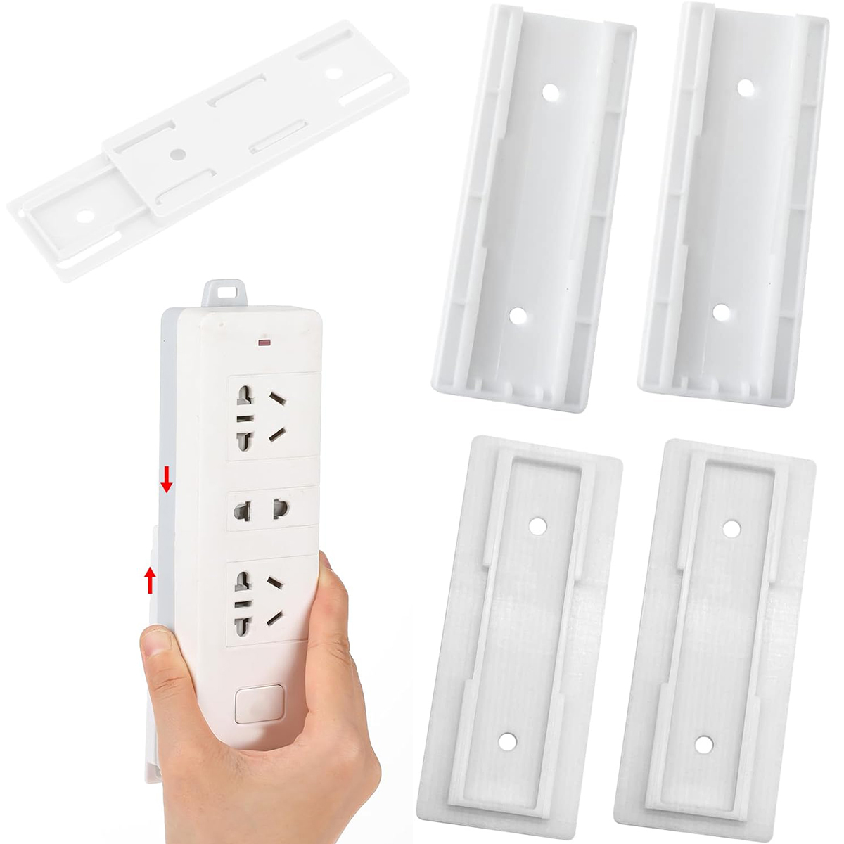 Power Strip Desk - ที่ยึดปลั๊กไฟแบบไม่ต้องเจาะ 2/4 ชิ้น – ที่ยึดใต้โต๊ะสำหรับอุปกรณ์ป้องกันไฟกระชาก, ที่จัดระเบียบสายไฟติดผนังสำหรับบ้าน