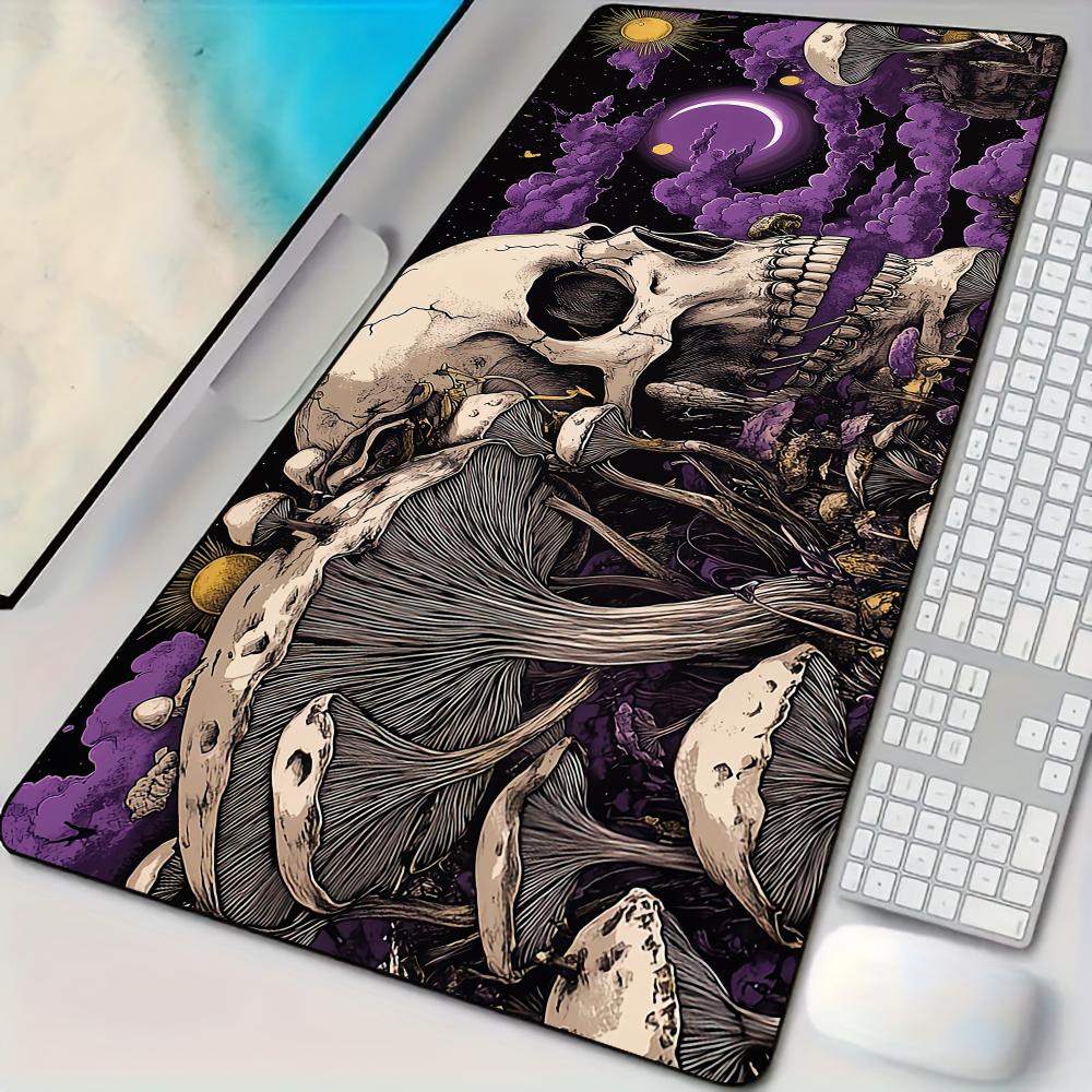 Mousepad Xl Extended - แผ่นรองเมาส์ลายเห็ดและหัวกะโหลกสไตล์โกธิค พร้อมขอบเย็บอย่างดี ฐานยางธรรมชาติ แผ่นรองเมาส์ขนาดใหญ่พิเศษ แผ่นรองเล่นเกม