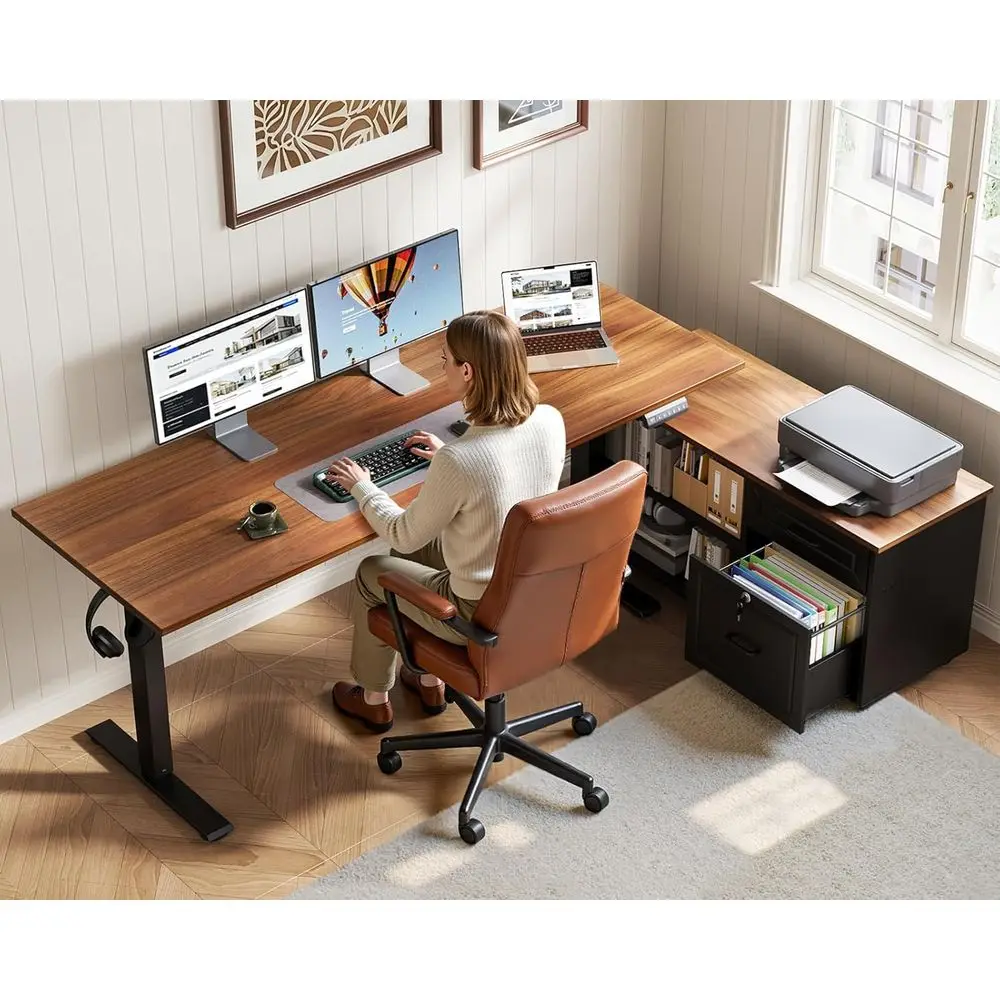 โต๊ะทำงานไฟฟ้ารูปตัว L ขนาด 55 - Home Office L Shaped Desk บทวิจารณ์และราคา