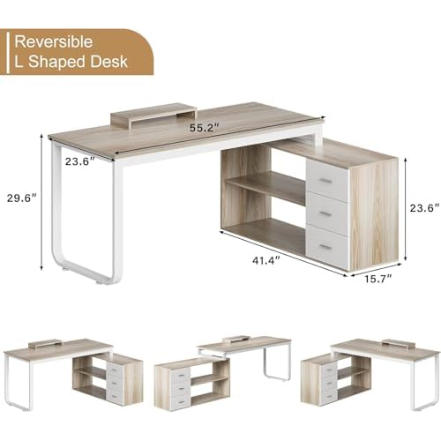 โต๊ะทำงานรูปตัว L ขนาด 55 นิ้ว - Home Office L Shaped Desk บทวิจารณ์และราคา