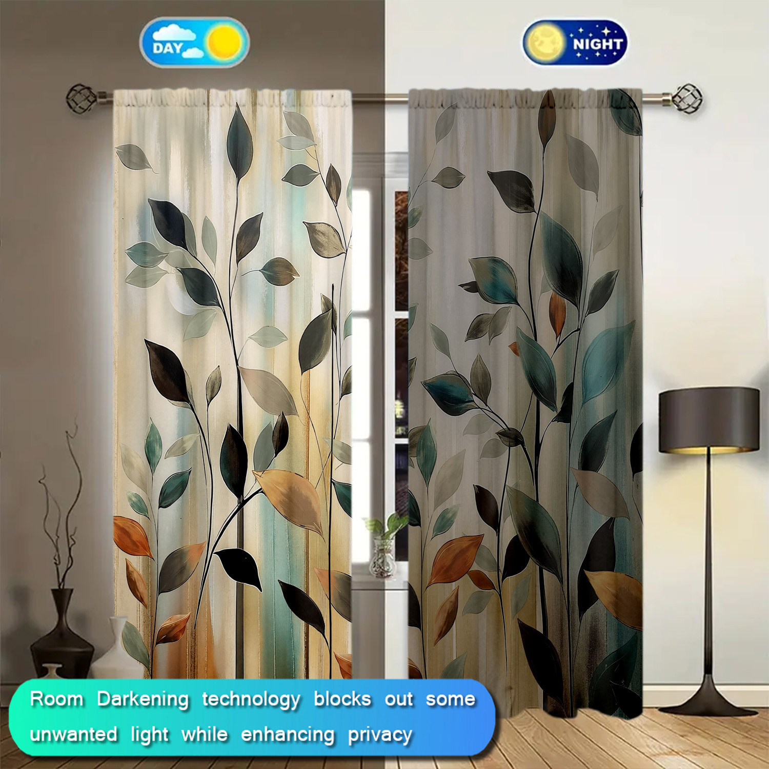 ผ้าม่านพิมพ์ลายใบไม้แบบนามธรรม - Home Office Room Inspiration บทวิจารณ์และราคา