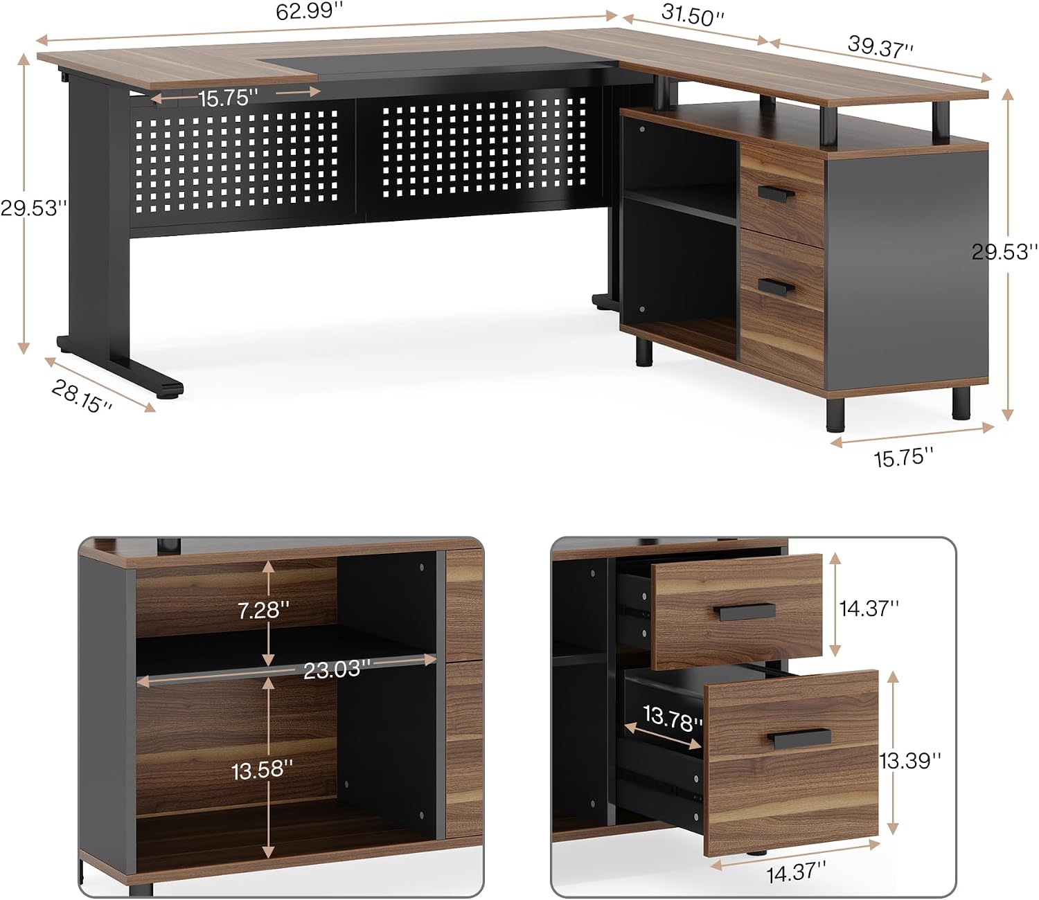 โต๊ะทำงานรูปตัว L ขนาด 63 นิ้ว - Home Office L Shaped Desk บทวิจารณ์และราคา