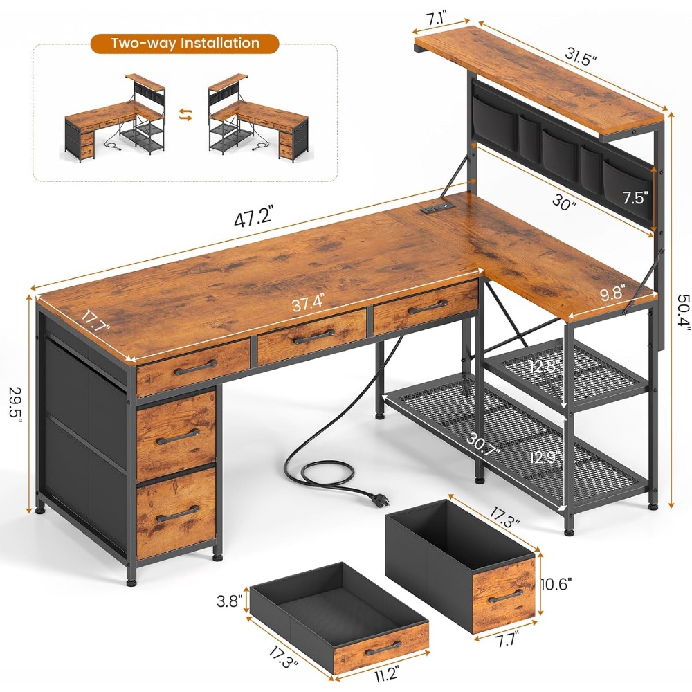 SEDETA โต๊ะทำงานรูปตัว L พร้อม - Home Office L Shaped Desk บทวิจารณ์และราคา